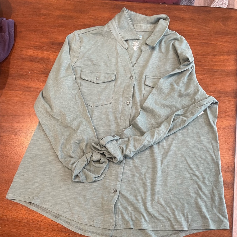 Croft & Barrow Light Green Cotton Blend Long Rolltab Sleeve Shirt XL BNWT!
